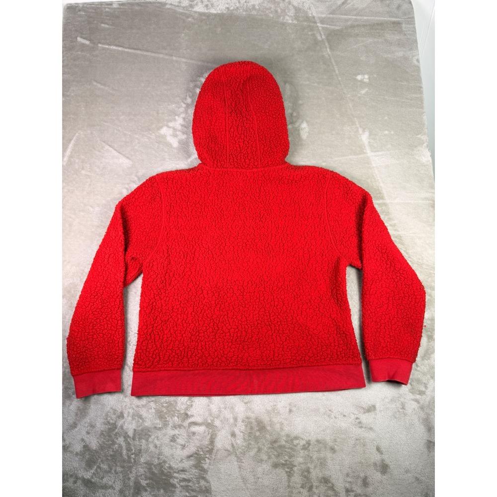 J Crew Vintage Fleece Half Zip Hoodie Red Pocket Size M Polartec Sherpa Popover - Picture 4 of 9